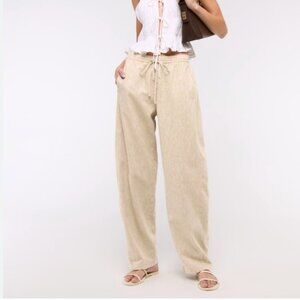 NWT Abercrombie Light Beige Linen-Blend Barrel Pull-On Pant Size M
